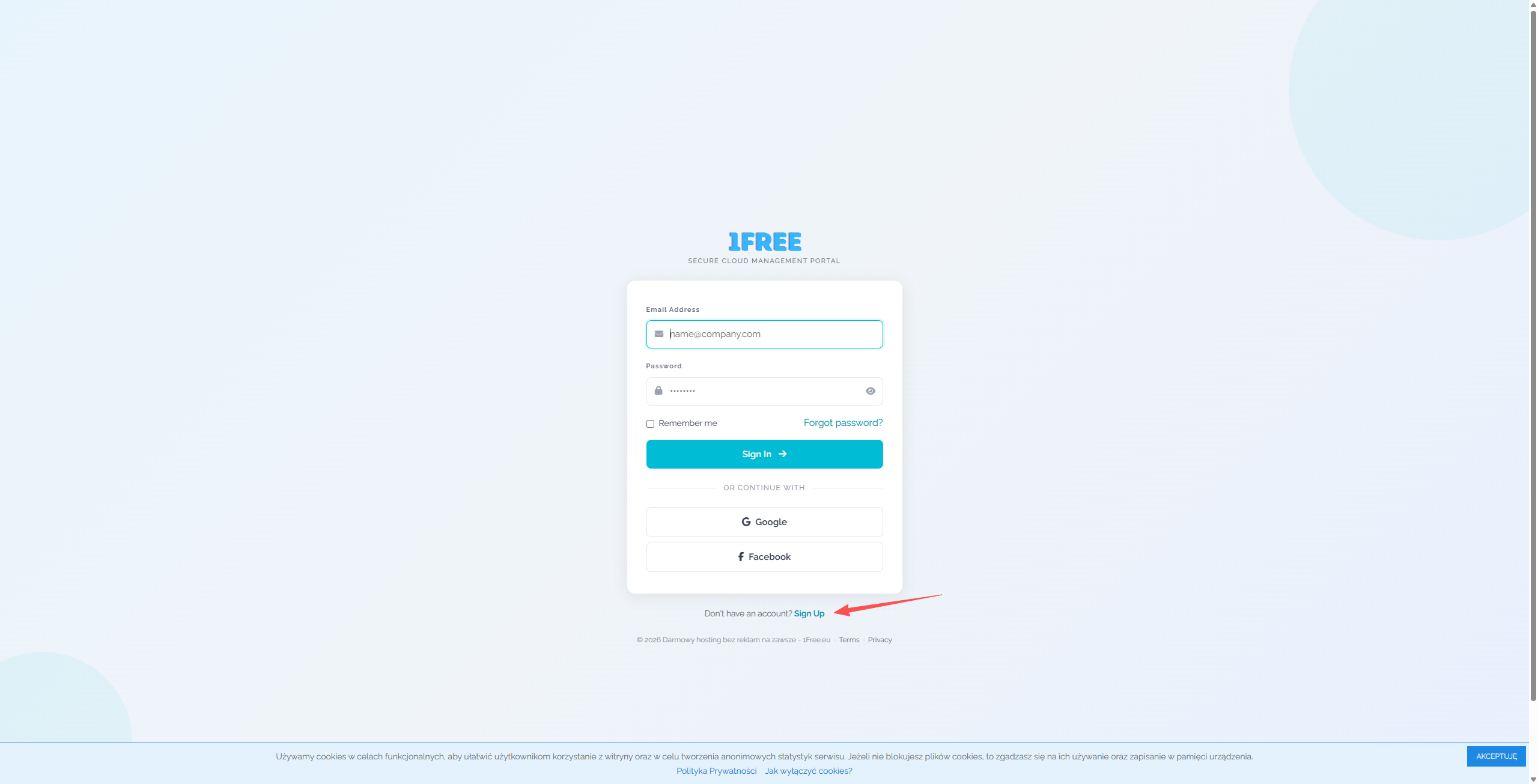 1free.eu 登录页